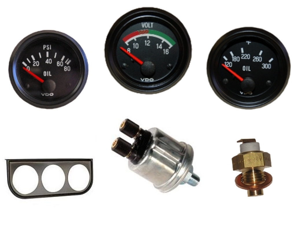 VDO Oil Pressure Gauge, Oil Temperature Gauge + Voltmeter Gauge Bundle Kit Cool Air VW